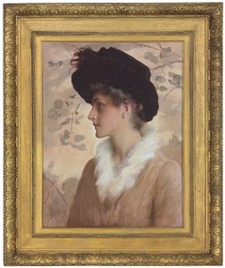 Portrét dámy, poloviční délka, na sobě černý klobouk a kožešinová štóla, 1888 od George Henry Boughton