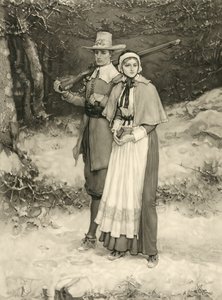 Puritánský pár na cestě na nedělní bohoslužbu, vyryl Thomas Gold Appleton, 1885