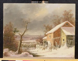 Starý mlýn v zimě, 1861 (olej na dřevěné desce)