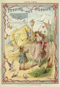 Krmení holubů (chromolitho)