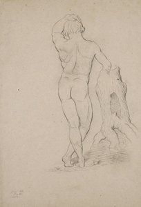 Bez názvu - Mužský akt, pohled zezadu, 1846 (uhl na hnědém tkaném papíře)