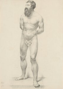 Bez názvu - Stojící mužský akt s fíkovým listem, 1844 (grafit na leštěném papíře)