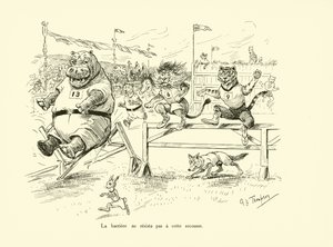 Bariéra nevydržela náraz (litografie) od George Henry Thompson
