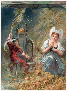 Rumpelstiltskin spinning, ilustrace z 