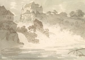 Vodopády u Schauffhausenu, 1782 (čb na papíře perem a tuší)