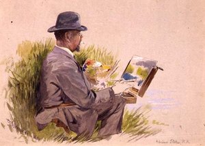 Adrian Stokes, R.A. v práci (akvarel)