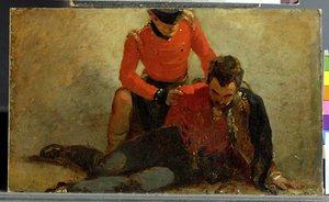Highlander, Black Watch navštěvující generála husarů, možná lorda Uxbridge: studie pro 
