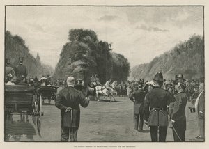 Londýnská sezóna: V Hyde Parku, čekání na Shahzadu (rytina) od George L. Seymour