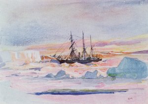 Aurora Australis, ilustrace z „Srdce Antarktidy: Expedice Nimrod na jižní pól“ od Sira Ernesta Shackletona (1874-1922)