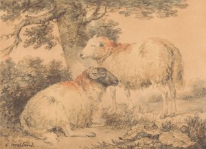 Beran a ovce v krajině od George Morland