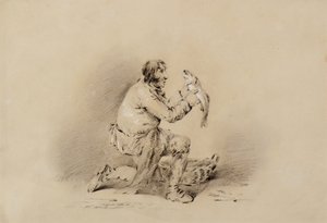 Rybář drží rybu od George Morland