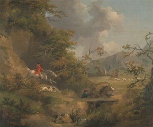 Lov lišek v kopcovitém terénu od George Morland