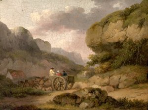Krajina s koňmi, vozíkem a postavami od George Morland