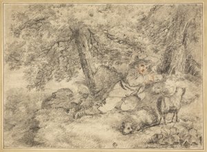 Pastýř s jehňaty v lese od George Morland