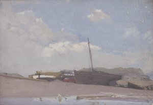 Rybářské lodě (olej na žíněné desce)