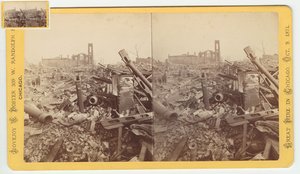Stereograf zřícenin Mammoth Store of Field & Leiter po požáru v Chicagu v roce 1871, 1871 (černobílá fotografie na držáku karty) od George N. Barnard