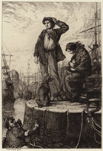 Mladá emigrantská rodina čekající v docích od George Percy Jacomb Hood