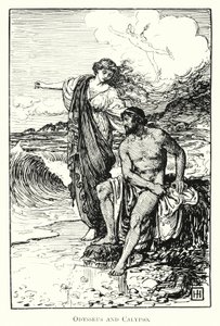 Odyssea: Odysseus a Calypso (rytina)