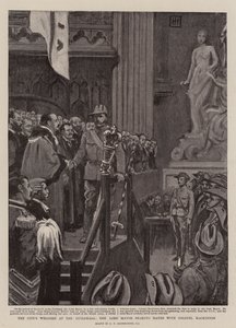 Město je vítáno v Guildhall, primátor si potřásá rukou s plukovníkem Mackinnonem od George Percy Jacomb Hood