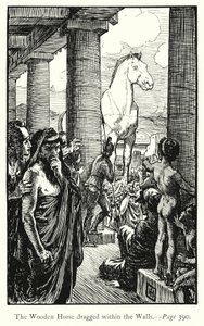 Ilias: Dřevěný kůň tažený ve zdech (rytina) od George Percy Jacomb Hood
