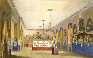 Výstava na Staroměstské radnici, Oxford, 1854 (akvarel a tělová barva přes tužku na tvrdém papíře, položeno na originální paspartě)