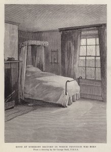 Pokoj v Somersby Rectory, Lincolnshire, ve kterém se v roce 1809 narodil anglický básník Alfred, Lord Tennyson (litho)