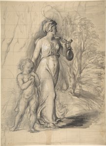 Hagar a Izmael na poušti (recto); dvě portrétní studie umělcovy manželky a studie nohy a trupu (verso) od George Richmond