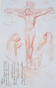 Study of Crucifixion, c.1857 (červená a černá křída na šedo-modrém papíru s vodoznakem) od George Richmond