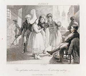 Zajímavé setkání - Bayeux, c.1821 (lept) od George Robert Lewis