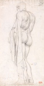 Pohled zezadu na stojící postavu muže v klasickém stylu od George Romney