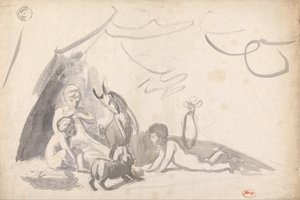 Děti s kozou a psem od George Romney