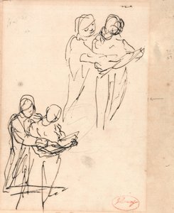 Pár zkoumající knihu od George Romney