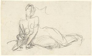 Ženská postava sedící na zemi od George Romney