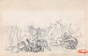 Skupina postav, pravděpodobně hrající si ženy a děti od George Romney