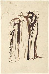Skupina stojících postav, které pláčou od George Romney