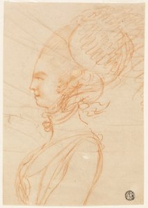 Poloviční profil portrét ženy směřující doleva od George Romney