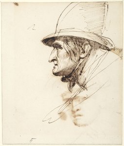 Hlava muže v profilu s velkým kloboukem od George Romney