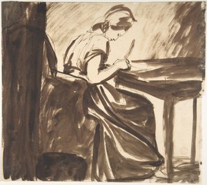 Dáma sedící u stolu (líc); Tančící postavy (rub) od George Romney