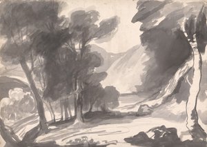 Krajinová studie: hájek, jezero a hory od George Romney