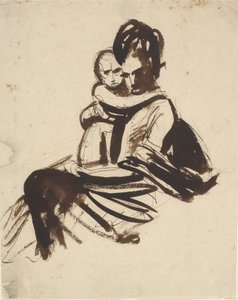 Portrétní studie sedící ženy držící dítě od George Romney