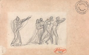 Pravděpodobně postava, která uvaluje kletbu na skupinu lidí od George Romney