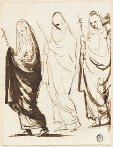Průvod tří zahalených žen držících kříže nebo žezla od George Romney