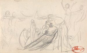 Ležící postava s dětmi a dalšími postavami od George Romney