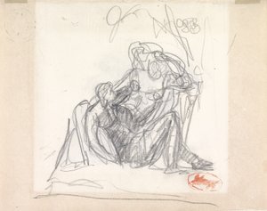 Ležící žena a další figury (grafit na potištěném papíře) (viz 153904) od George Romney