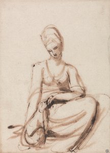 Sedící žena krmí zvíře od George Romney