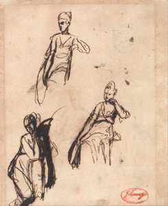 Sedící žena: Tři pózy od George Romney