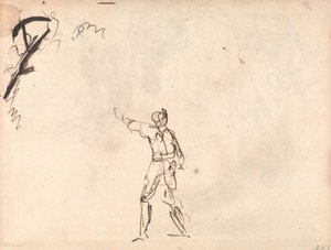 Stojící postava s pozvednutou paží, pravděpodobně Macbeth od George Romney