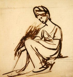 Studie k portrétu sedící dámy (hnědý inkoust přes tužku na papíře) od George Romney