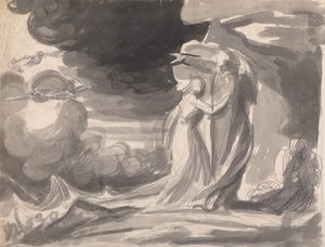 Studie k scéně ztroskotání lodi, Bouře: Prospero a Miranda od George Romney