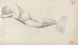 Studie ležícího aktu a sedící ženy, kterou utěšuje dítě od George Romney
